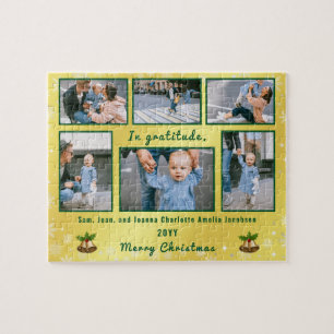 Family Photo Collage 6 Images Golden Personalised Jigsaw Puzzle
