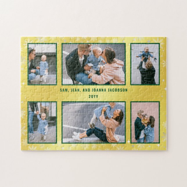 Family Photo Collage 6 Images Golden Personalised Jigsaw Puzzle (Horizontal)