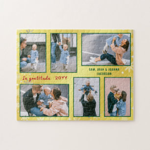 Family Photo Collage 6 Images Golden Personalized Jigsaw Puzzle