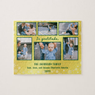 Family Photo Collage 6 Images Golden Personalized Jigsaw Puzzle