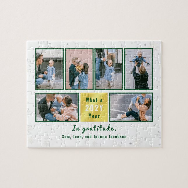 Family Photo Collage 6 Images White Personalised Jigsaw Puzzle (Horizontal)
