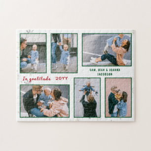 Family Photo Collage 6 Images White Personalized Jigsaw Puzzle