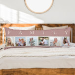 FAMILY Photo Collage 6 Picture Pink Body Pillow<br><div class="desc">Personalised long pillow with the word FAMILY lettered above your photos. The photo template is set up for you to add 6 of your favourite pictures, which are displayed in square format in a simple, strip style, photo collage. This smart and stylish custom piece of home decor, has a gentle...</div>