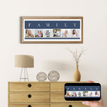 FAMILY Photo Collage 6 Picture Strip Blue Custom Poster<br><div class="desc">Personalised poster print with the word FAMILY lettered above your photos. The photo template is set up for you to add 6 of your favourite pictures, which are displayed in square format in a simple, strip style, photo collage. This smart and stylish custom piece has a coastal colour palette of...</div>