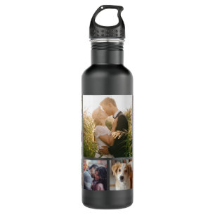 Family Photo Collage 7 Custom Pictures   Black 710 Ml Water Bottle