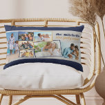 Family Photo Collage 7 Photos and Custom Text Blue Lumbar Cushion<br><div class="desc">Create your own photo pillow and add your custom text - perfect for family reunion or vacation photos. The photo template is ready for you to add 7 of your favourite pictures which are automatically displayed in a zigzag random picture montage. Some of your pictures are framed, some are not...</div>