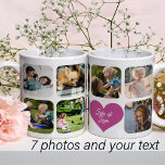 Family photo collage 7 photos custom name text coffee mug<br><div class="desc">Add 7 photos and create a cute custom multi photo collage grid coffee mug with a trendy hot pink magenta heart and chic script for your family. Easy to personalise with your custom square images, text, and signature. It can be a nice thoughtful keepsake gift for Mother's Day, Father's Day,...</div>