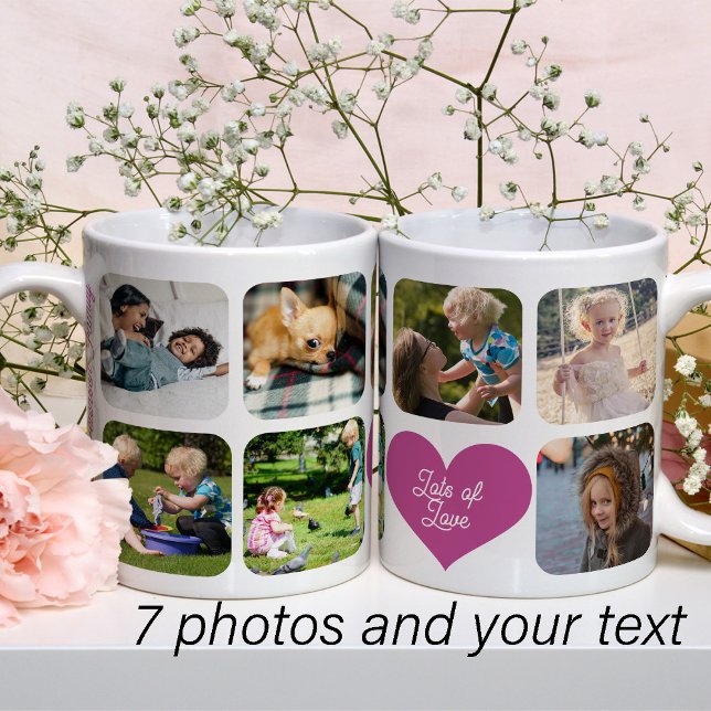 Family photo collage 7 photos custom name text coffee mug (Creator Uploaded)