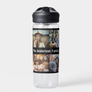 Family Photo Collage 8 Custom Picture   Name Black Water Bottle