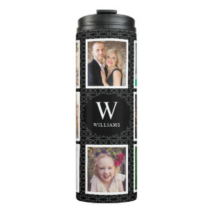 Family Photo Collage   8 Photos Black Pattern Thermal Tumbler