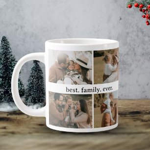 Family Photo Collage - 8 Photos Custom Text black  Large Coffee Mug