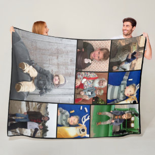 Family Photo Collage 8 Photos Fleece Blanket