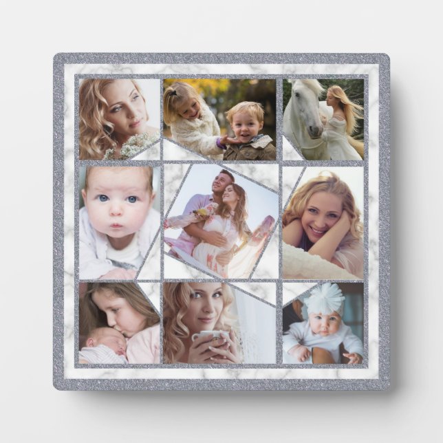 Family Photo Collage 9 Instagram Pictures Marble Plaque (Front)
