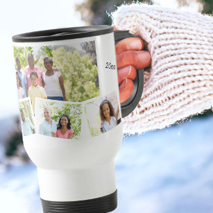 Family Photo Collage - Add 5 Photos & Custom Text Travel Mug