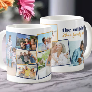 Family Photo Collage - Add 7 Photos & Custom Text Coffee Mug