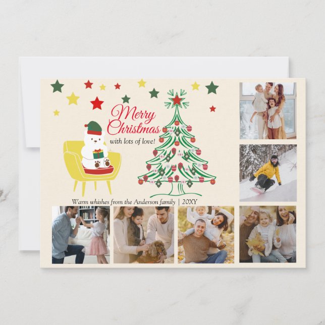 Family Photo Collage Adorable Cute Bear Christmas Holiday Card (Front)