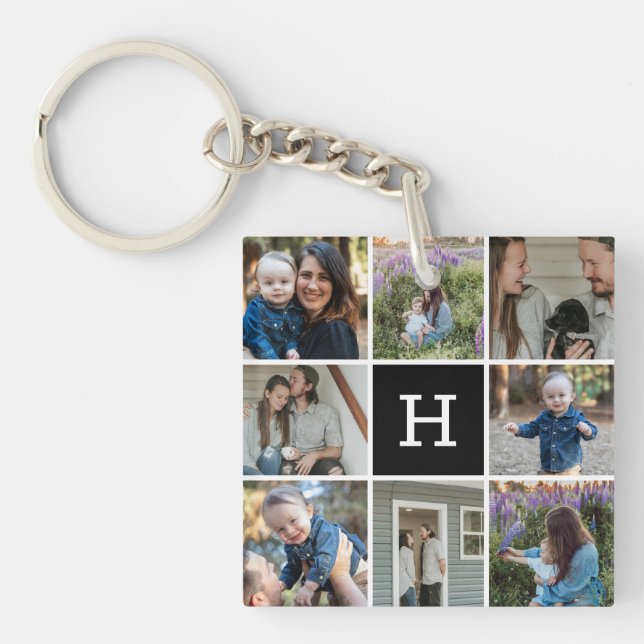 Family Photo Collage and Monogram Key Ring (Front)