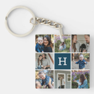 Family Photo Collage and Monogram Key Ring