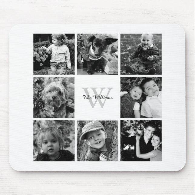 Family Photo Collage and Monogram Mouse Mat (Front)
