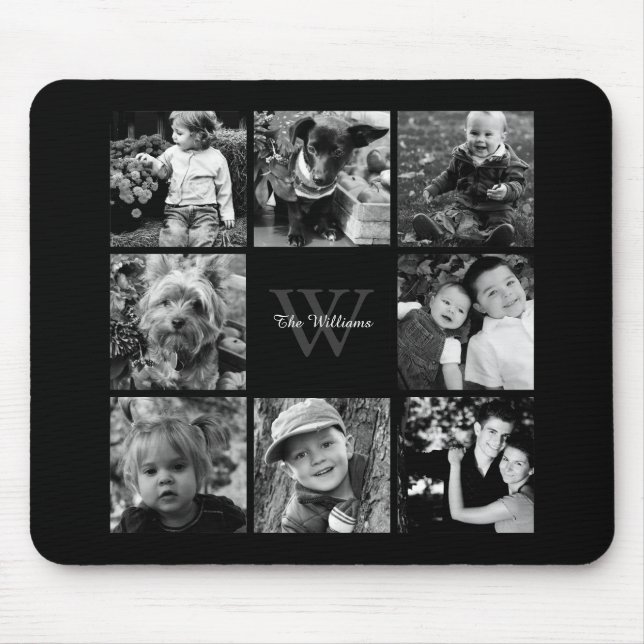 Family Photo Collage and Monogram Mouse Mat (Front)