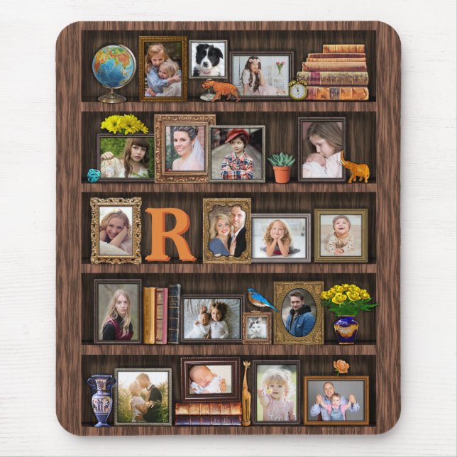 Family Photo Collage Antique Bookcase Personalised Mouse Mat (Front)