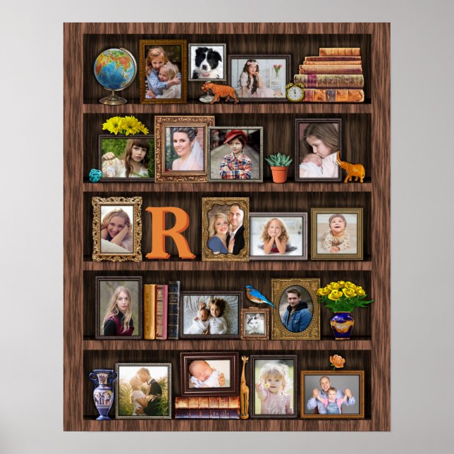 Family Photo Collage Antique Bookcase Personalised Poster (Front)