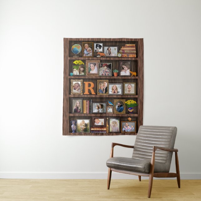 Family Photo Collage Antique Bookcase Personalised Tapestry (In Situ)