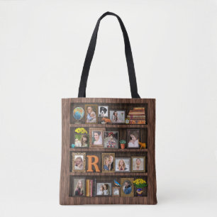 Family Photo Collage Antique Bookcase Personalised Tote Bag