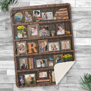 Family Photo Collage Antique Bookcase Personalized Sherpa Blanket