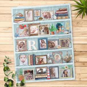 Family Photo Collage Beach Bookcase Personalised Fleece Blanket