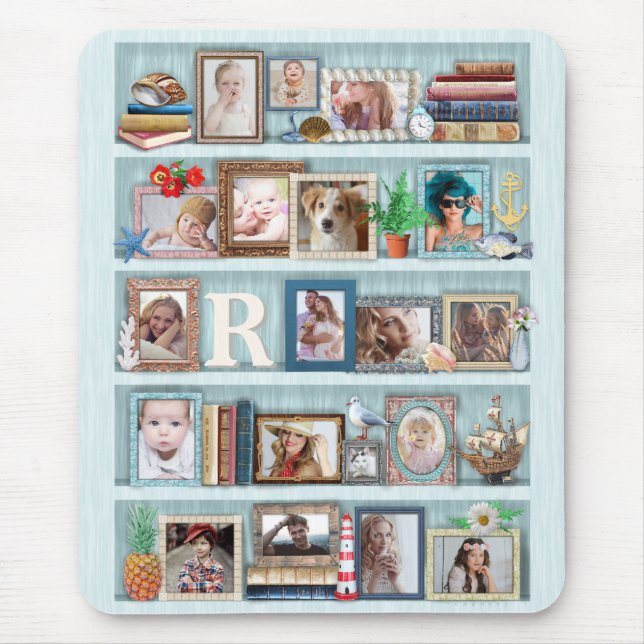 Family Photo Collage Beach Bookcase Personalised Mouse Mat (Front)