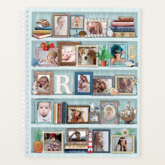 Family Photo Collage Beach Bookcase Personalised Planner (Front)