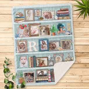 Family Photo Collage Beach Bookcase Personalised Sherpa Blanket