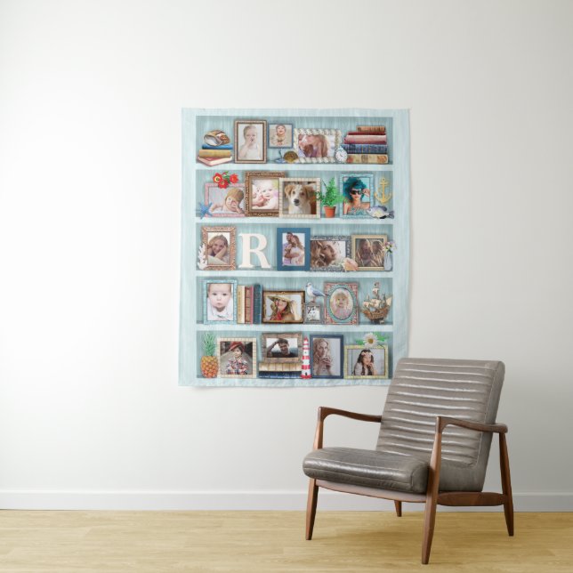 Family Photo Collage Beach Bookcase Personalised Tapestry (In Situ)