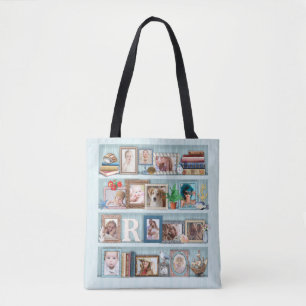 Family Photo Collage Beach Bookcase Personalised Tote Bag
