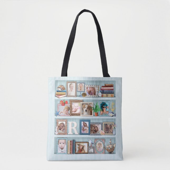 Family Photo Collage Beach Bookcase Personalised Tote Bag (Front)