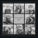 Family Photo Collage Black Background Faux Canvas Print<br><div class="desc">Grandparent Gift.  Eight Photo Family Pillow.  Customise with text and photos.  Black background..  Gift.   Black and white filter applied to photos.</div>