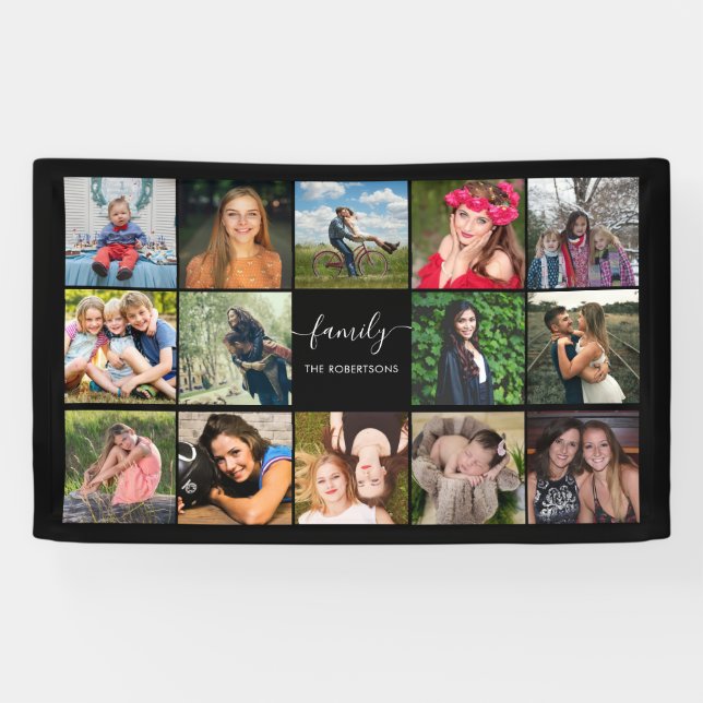 Family Photo Collage Black Custom Banner (Horizontal)