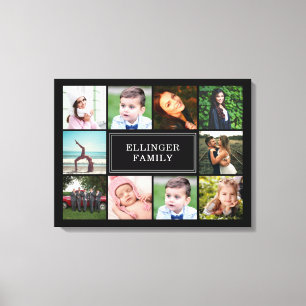 Family Photo Collage Black Custom Canvas Print