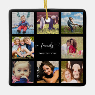 Family Photo Collage Black Custom Ceramic Ornament