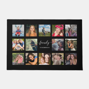 Family Photo Collage Black Custom Doormat