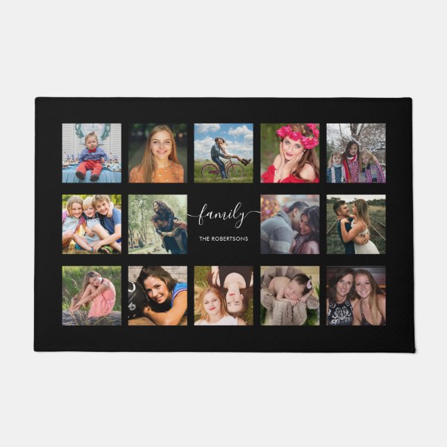 Family Photo Collage Black Custom Doormat (Front)