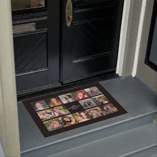 Family Photo Collage Black Custom Doormat