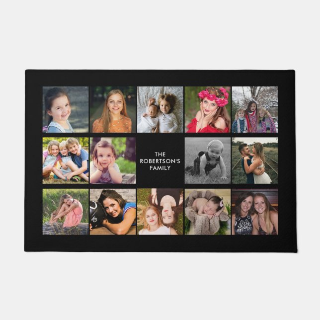 Family Photo Collage Black Custom Doormat (Front)