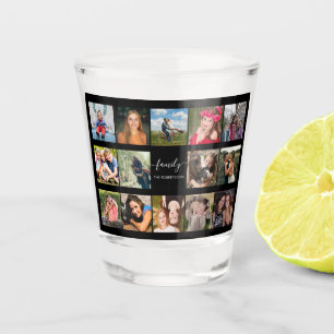 Family Photo Collage Black Custom Shot Glass