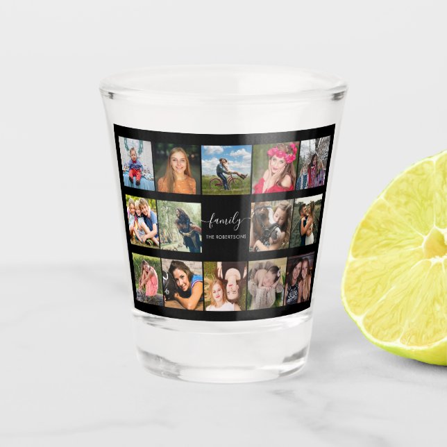 Family Photo Collage Black Custom Shot Glass (Front)