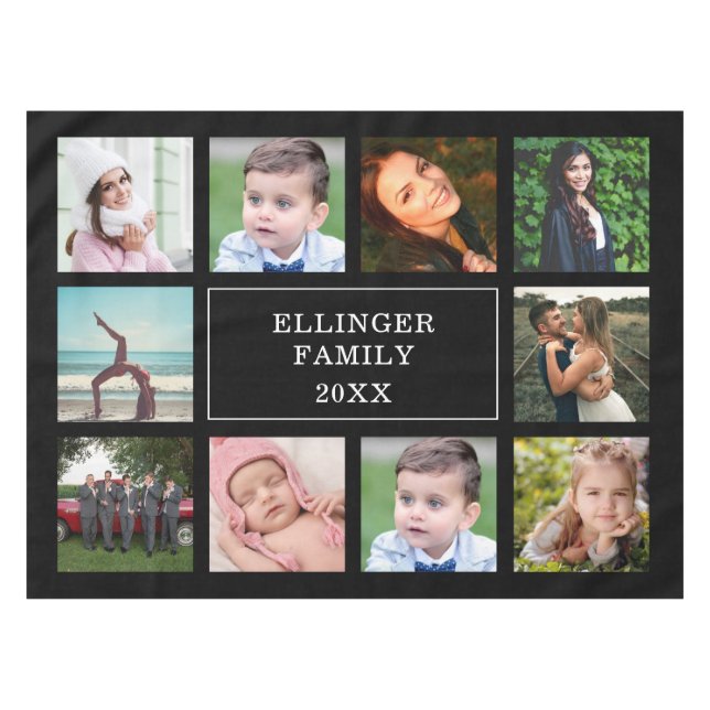 Family Photo Collage Black Custom Tablecloth (Front (Horizontal))