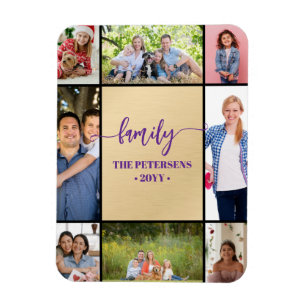  family photo collage black gold script magnet