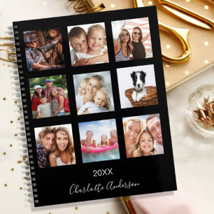 Family photo collage black monogram 2027 planner