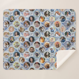 Family Photo Collage Blue Quilt Look 28 Custom Pic Sherpa Blanket